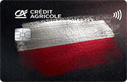 ID: CA189 – Karta Credit Agricole z grafiką biało-czerwonej flagi polski, która jest namalowana na czarnym tle