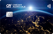 ID: CA141 – Karta Credit Agricole, która przedstawia kulę Ziemską i jej rozświetlone kontynenty o zmroku