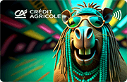 ID: CA333 – Karta Credit Agricole z wizerunkiem kapibary hipisa z warkoczykami na głowie