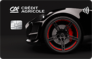ID: CA186 – Karta Credit Agricole z grafiką czarnego samochodu sportowego z czerwoną felgą