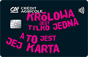 ID: CA313 – Karta Credit Agricole z różowym napisem na czarnym tle „królowa jest tylko jedna, a to jest jej karta