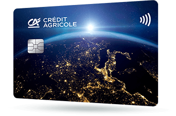 CA141 - Karta Credit Agricole, która przedstawia kulę Ziemską i jej rozświetlone kontynenty o zmroku