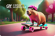 ID: CA330 – Karta Credit Agricole z wizerunkiem kapibary jadącej w kasku na deskorolce
