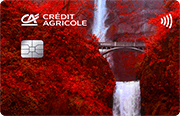 ID: CA257 – Karta Credit Agricole z krzewami i drzewami w kolorze czerwonym, z wodospadem i mostem