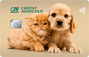 ID: CA269 – Karta Credit Agricole z grafiką małego kota i psa na beżowym tle