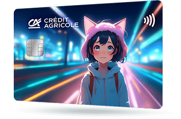 CA338 – Karta Credit Agricole z wizerunkiem dziewczyny anime w otoczeniu rozmytych świateł
